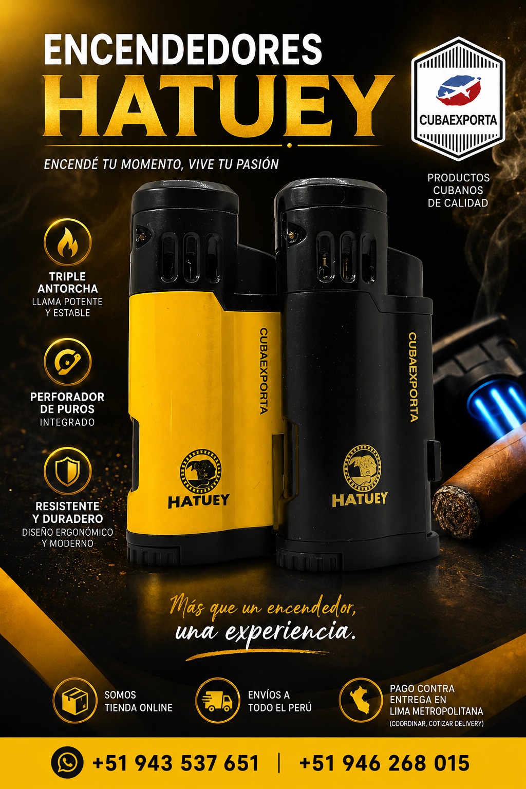Encendedor Hatuey Negro - CubaExporta Perú